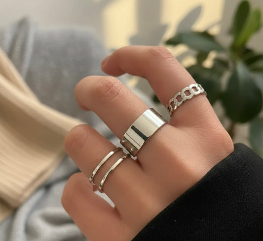 Adjustable Silver Statement Rings pack of 3